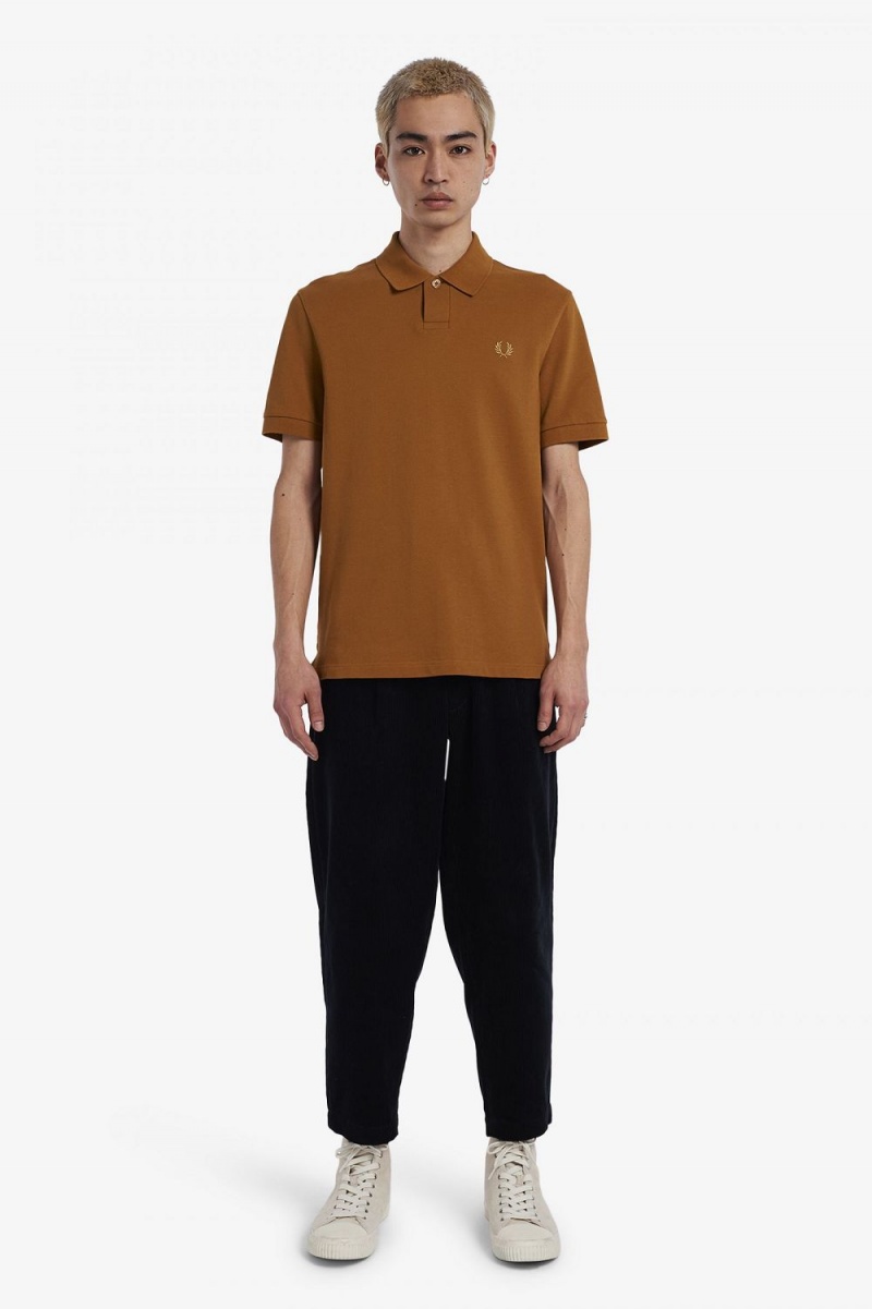 Fred Perry One Button Men's Polo Shirt Dark Coffee | RALGS7038