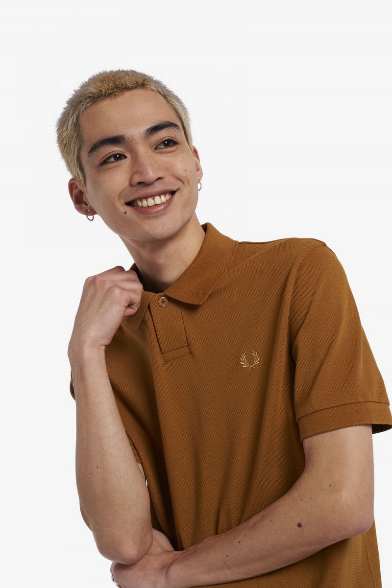 Fred Perry One Button Men's Polo Shirt Dark Coffee | RALGS7038