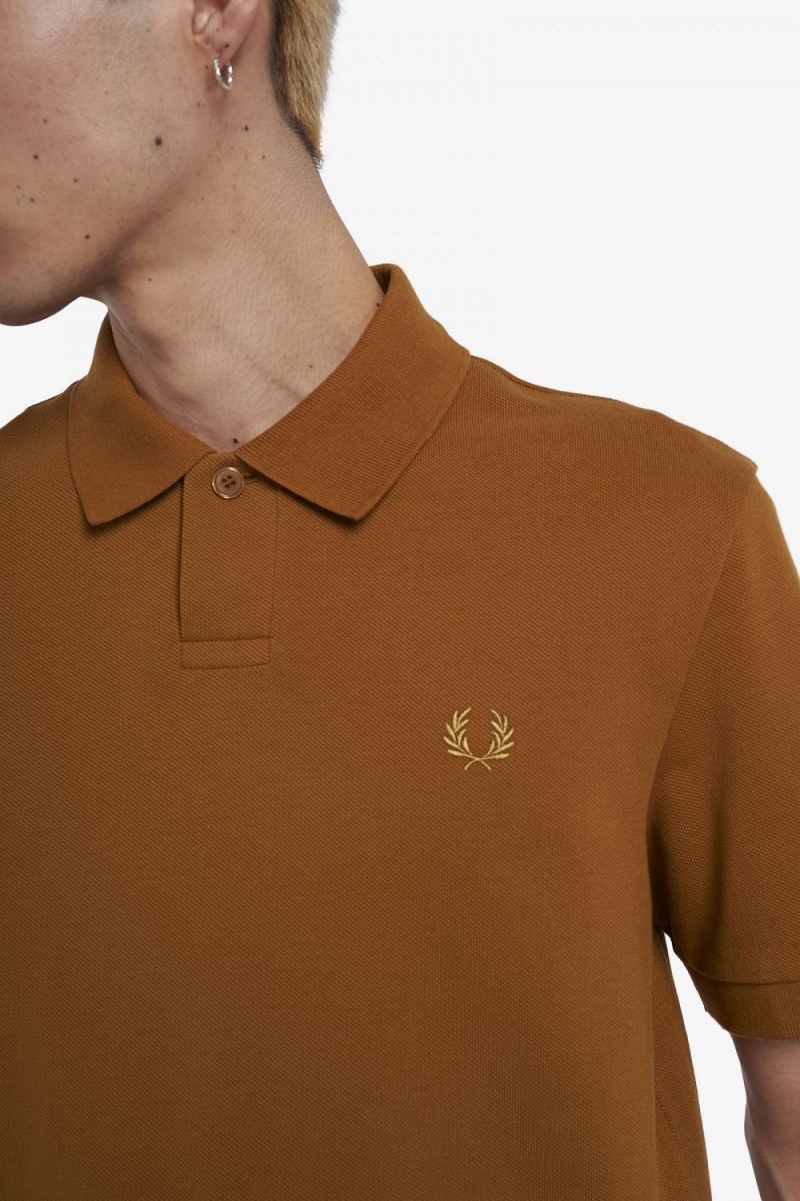 Fred Perry One Button Men's Polo Shirt Dark Coffee | RALGS7038