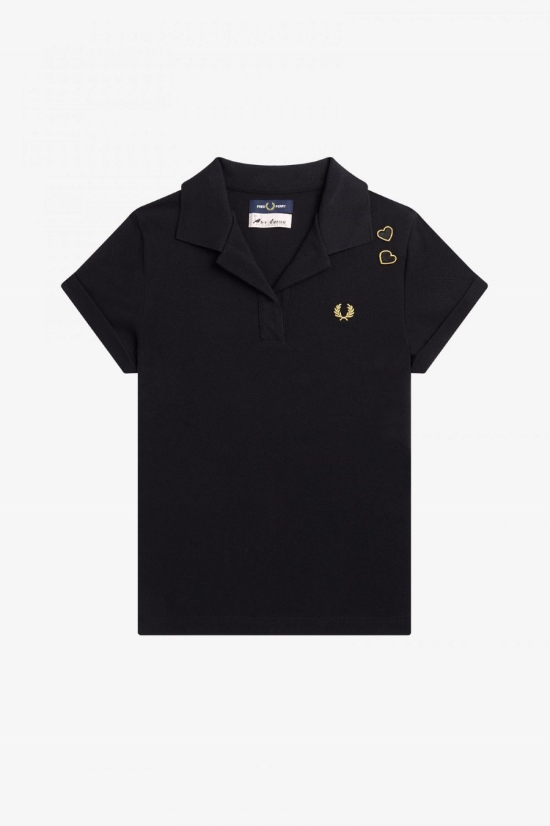 Fred Perry Open-Collar Piqué Women's Polo Shirt Black | LTIYA0913