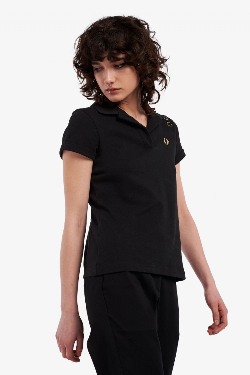 Fred Perry Open-Collar Piqué Women's Polo Shirt Black | LTIYA0913