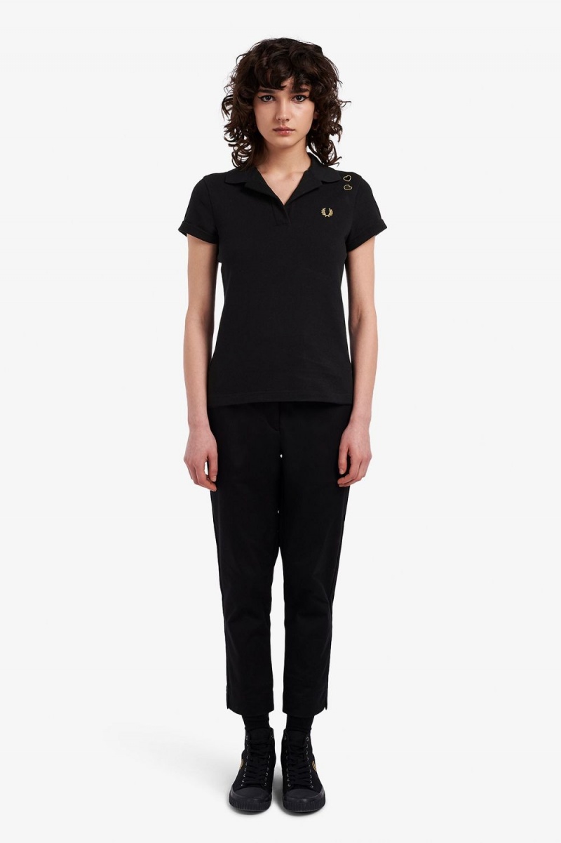 Fred Perry Open-Collar Piqué Women's Polo Shirt Black | LTIYA0913