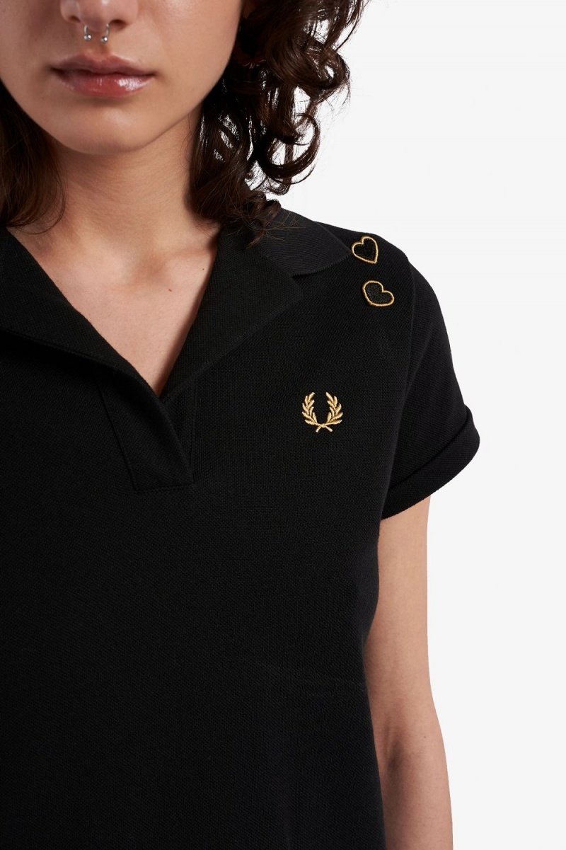 Fred Perry Open-Collar Piqué Women's Polo Shirt Black | LTIYA0913