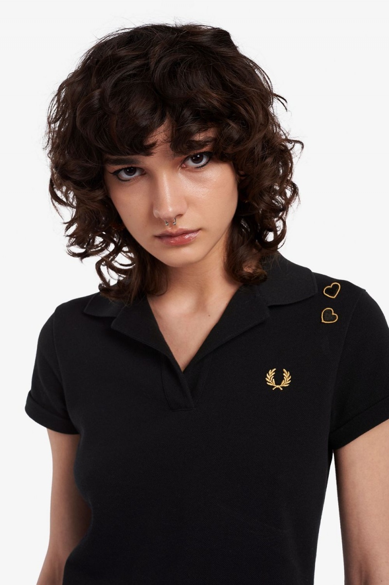 Fred Perry Open-Collar Piqué Women\'s Polo Shirt Black | LTIYA0913