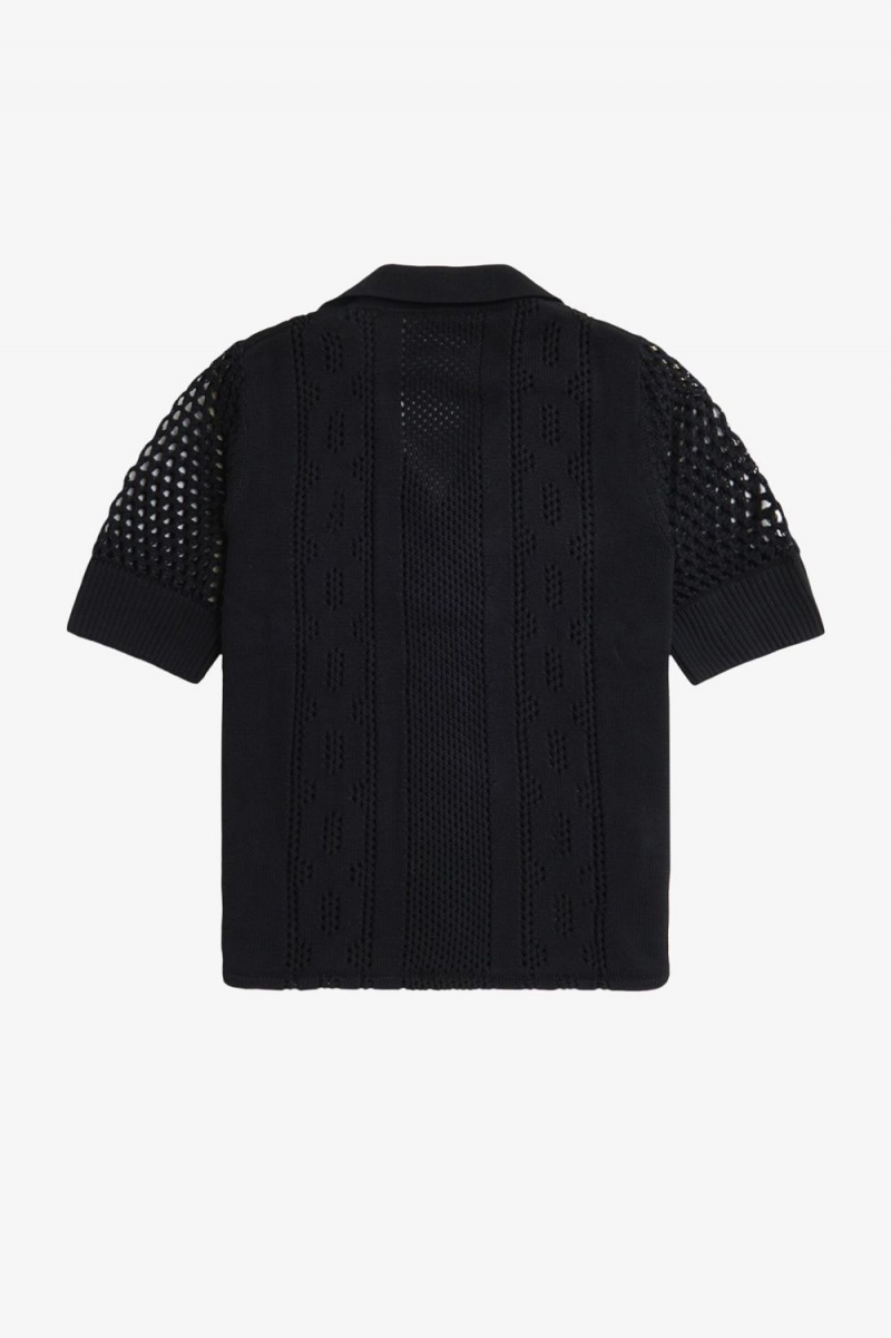 Fred Perry Open-Knit Button-Through Women's Shirt Black | TJRNG7480