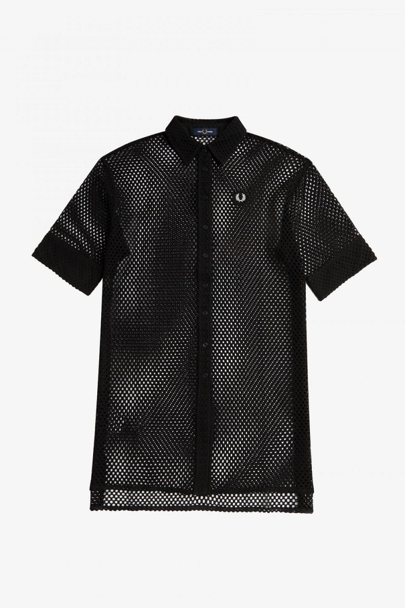 Fred Perry Open-Knit Shirt Women's Dress Black | VZNCE5038