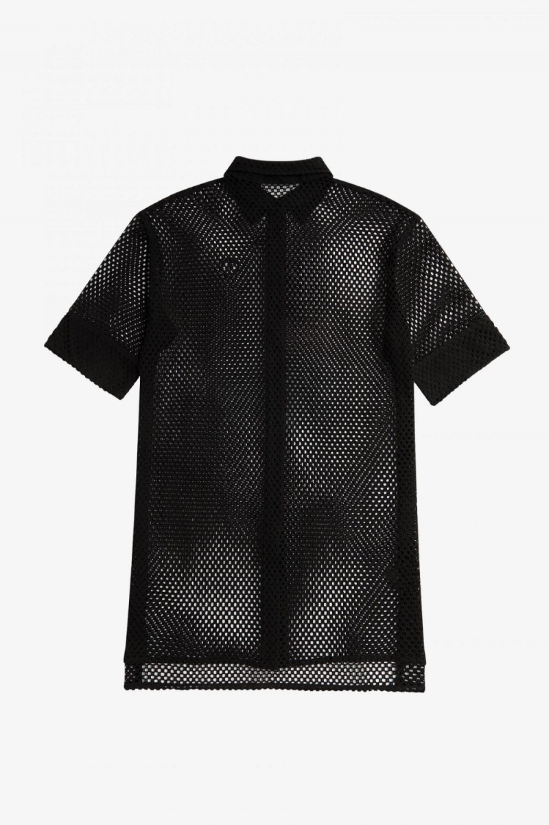 Fred Perry Open-Knit Shirt Women's Dress Black | VZNCE5038