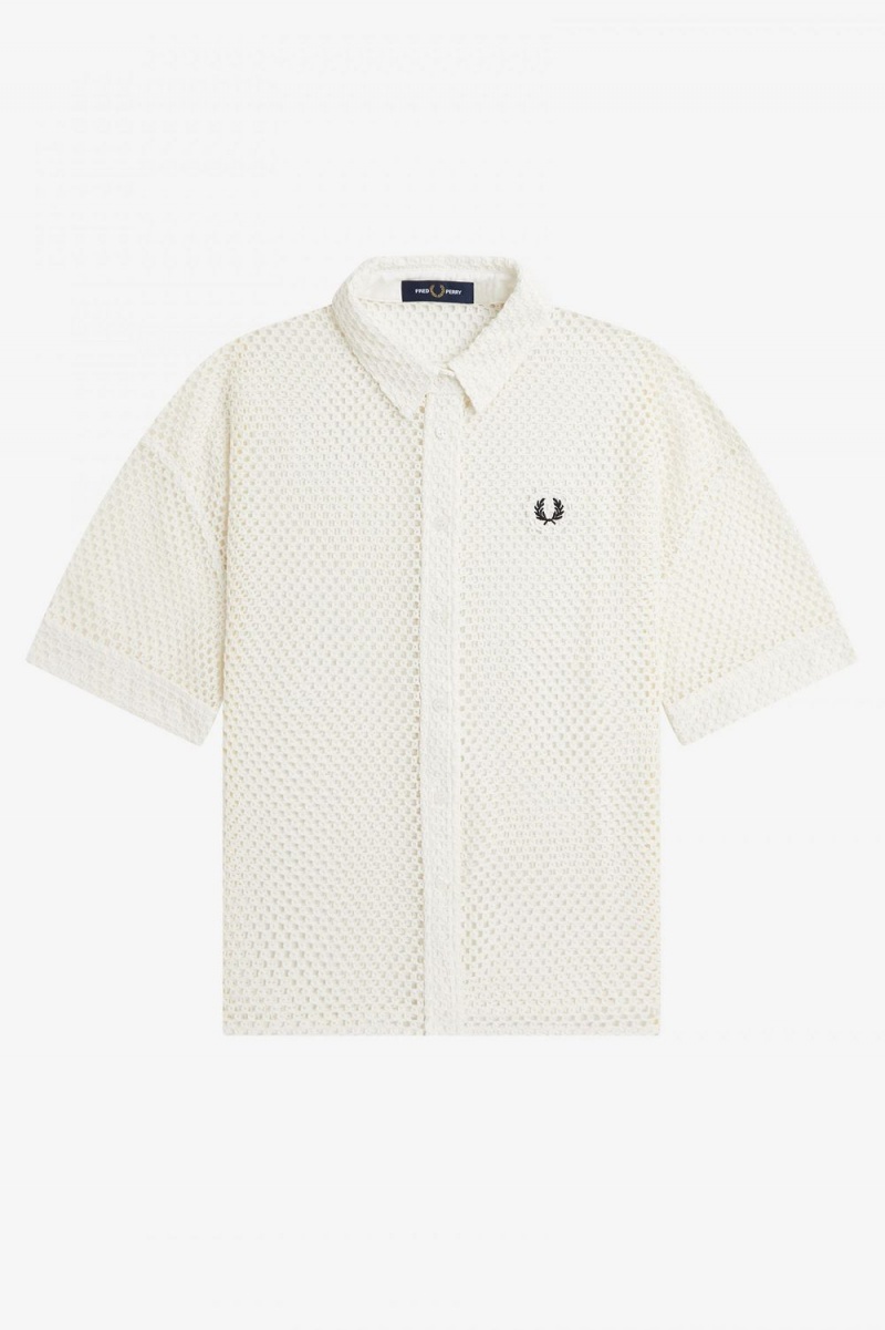 Fred Perry Open-Knit Women's Shirt Snow White | UGVMT6751