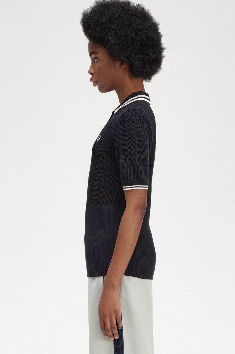 Fred Perry Open-Knitted Women's Shirt Black | JNCRH0821