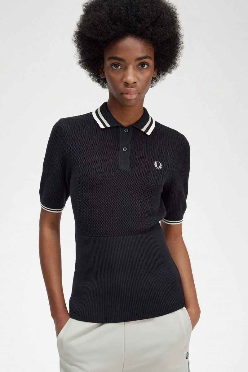 Fred Perry Open-Knitted Women's Shirt Black | JNCRH0821