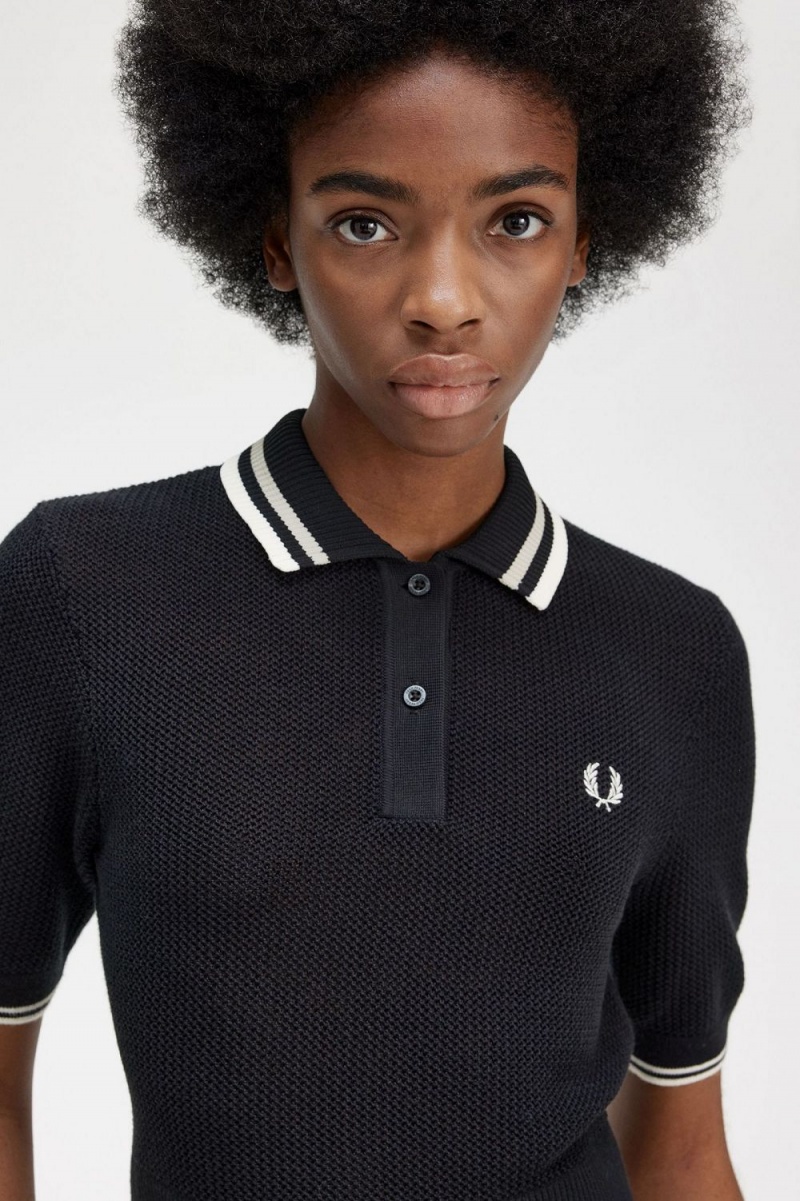 Fred Perry Open-Knitted Women's Shirt Black | JNCRH0821