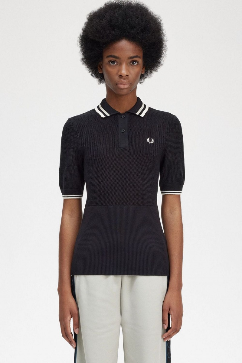 Fred Perry Open-Knitted Women\'s Shirt Black | JNCRH0821