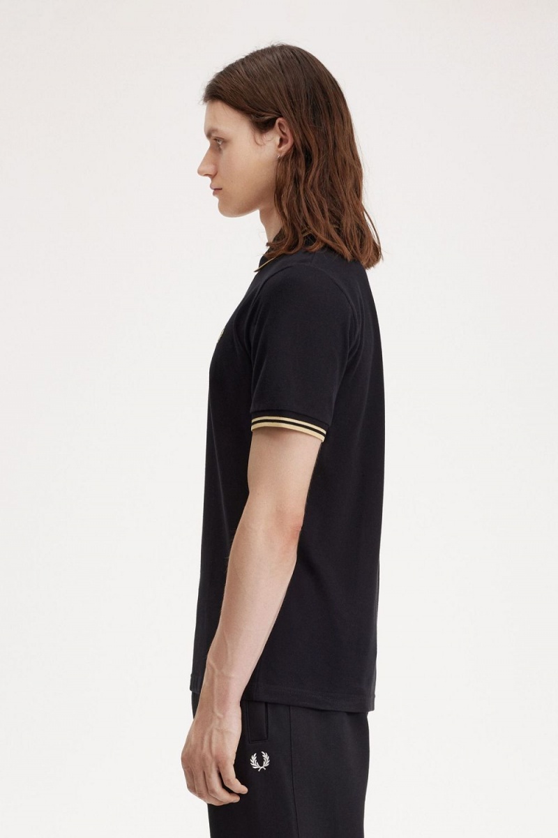 Fred Perry Osaka M12 Men's Polo Shirt Black Champagne | QDHTN6709