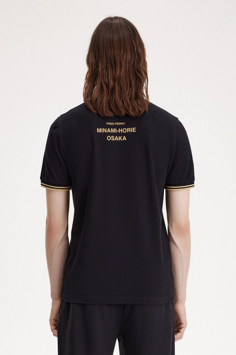 Fred Perry Osaka M12 Men's Polo Shirt Black Champagne | QDHTN6709