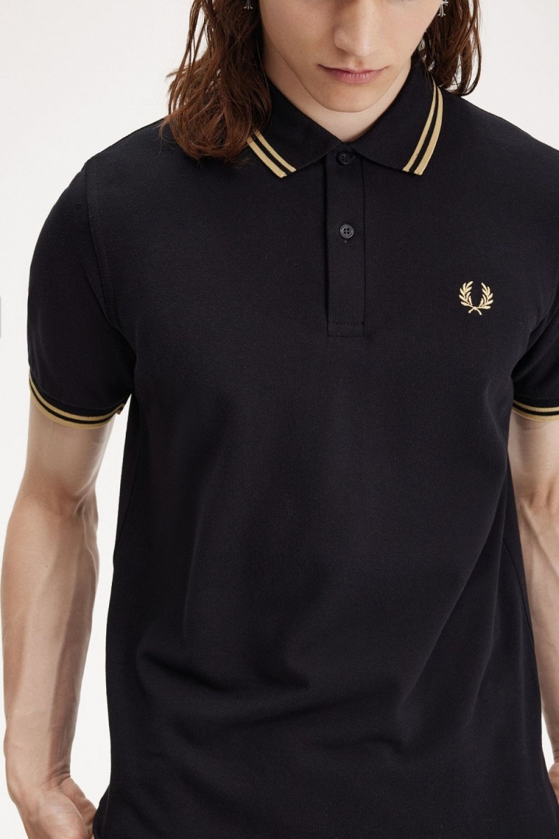 Fred Perry Osaka M12 Men's Polo Shirt Black Champagne | QDHTN6709