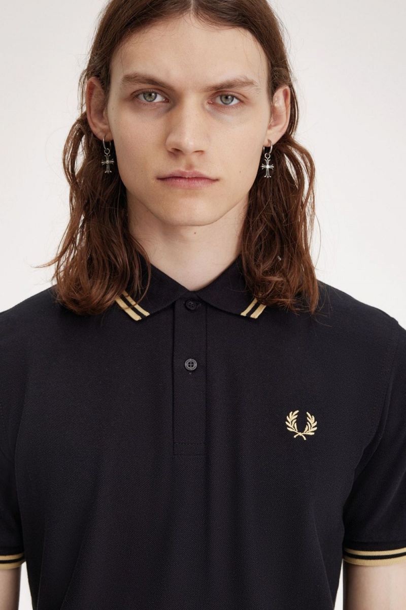 Fred Perry Osaka M12 Men's Polo Shirt Black Champagne | QDHTN6709