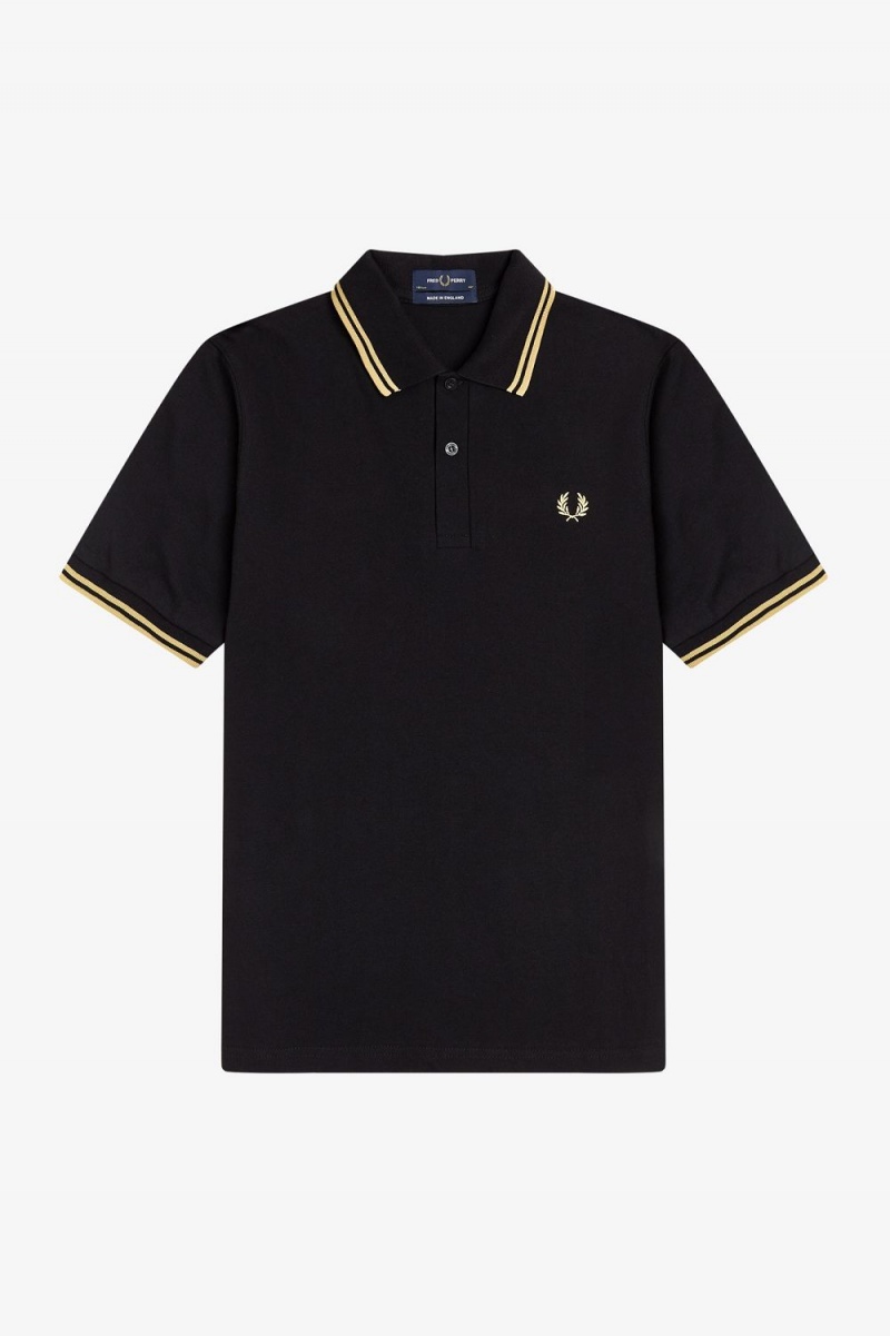 Fred Perry Osaka M12 Men's Polo Shirt Black Champagne | QDHTN6709