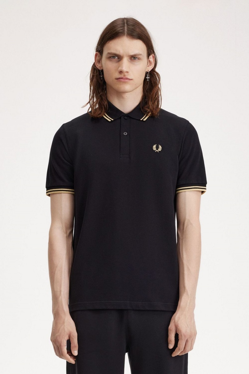 Fred Perry Osaka M12 Men\'s Polo Shirt Black Champagne | QDHTN6709