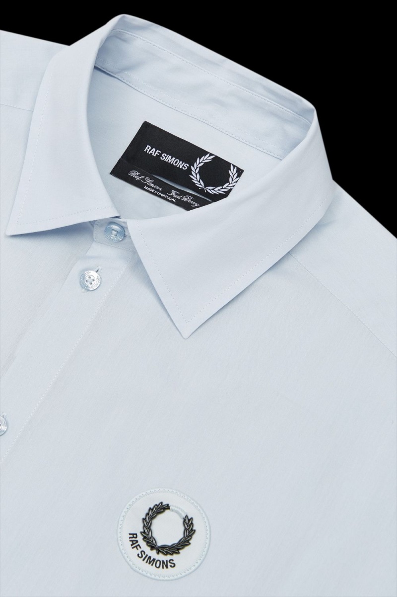 Fred Perry Oversized Patch Detail Men's Shirt Cloud Blue | KMOEL6152