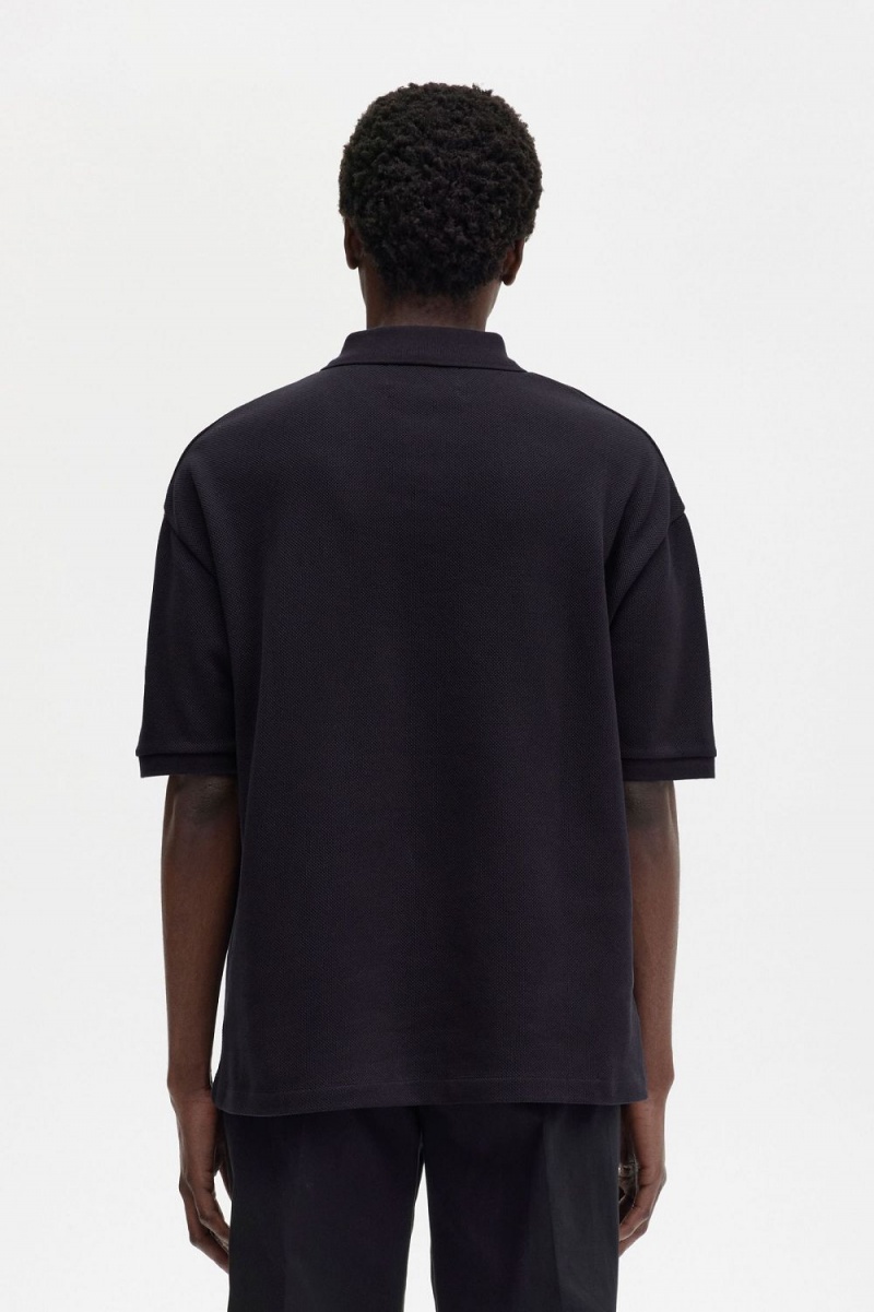 Fred Perry Oversized Printed Men's Polo Shirt Navy Blue | WAKHO9208