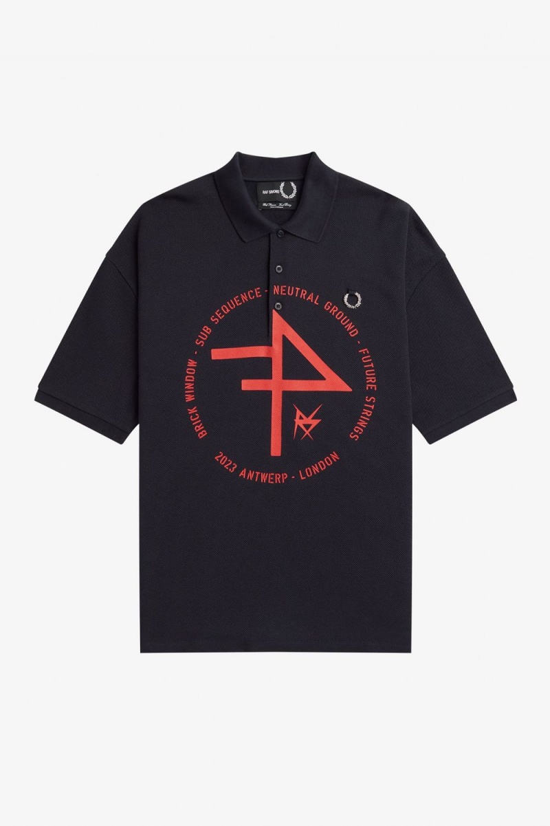 Fred Perry Oversized Printed Men's Polo Shirt Navy Blue | WAKHO9208