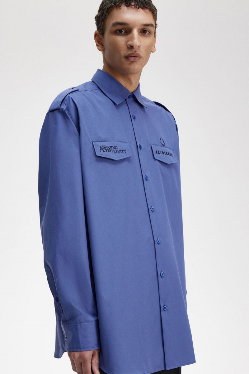 Fred Perry Oversized Utility Men's Shirt Royal Blue | OJXYW4906