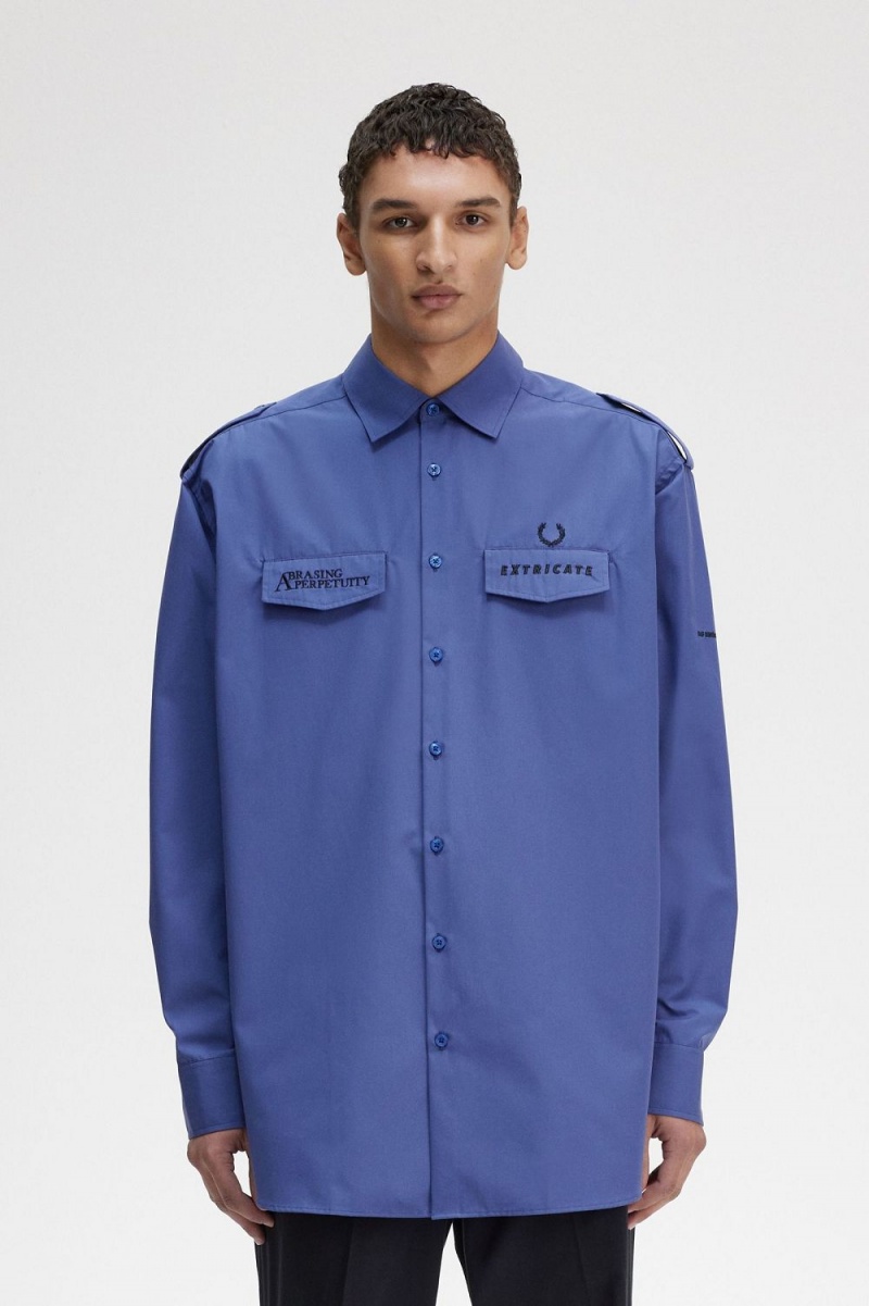 Fred Perry Oversized Utility Men\'s Shirt Royal Blue | OJXYW4906