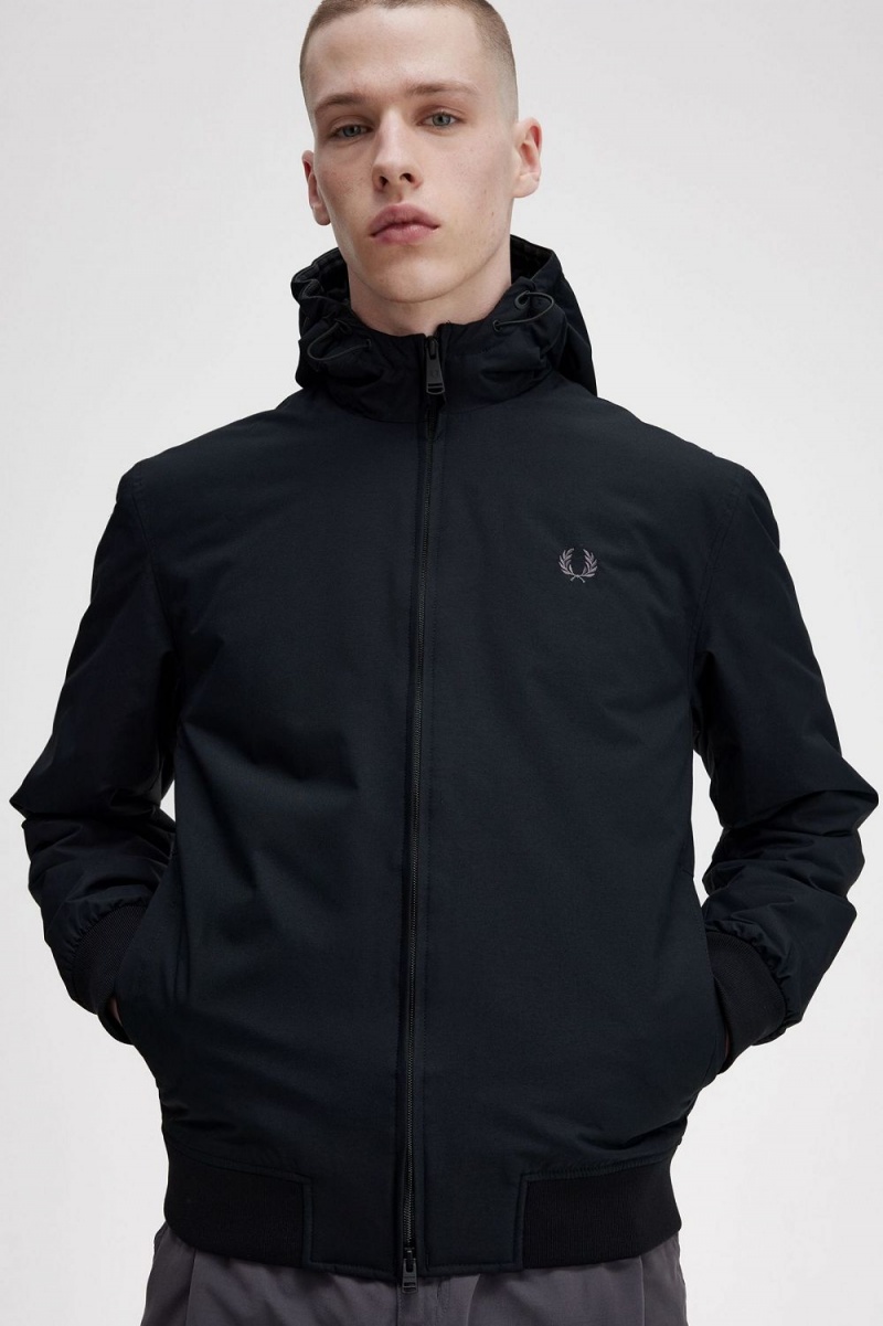 Fred Perry Padded Hooded Brentham Men's Jackets Black Gunmetal | JWNPS2461