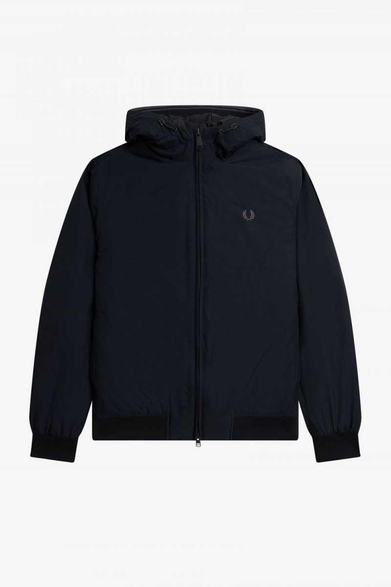 Fred Perry Padded Hooded Brentham Men's Jackets Black Gunmetal | JWNPS2461