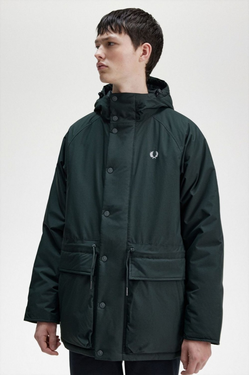 Fred Perry Padded Zip Through Men's Jackets Night Green | JVBXT3651