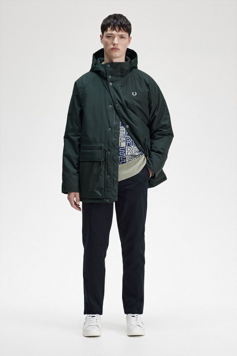 Fred Perry Padded Zip Through Men's Jackets Night Green | JVBXT3651