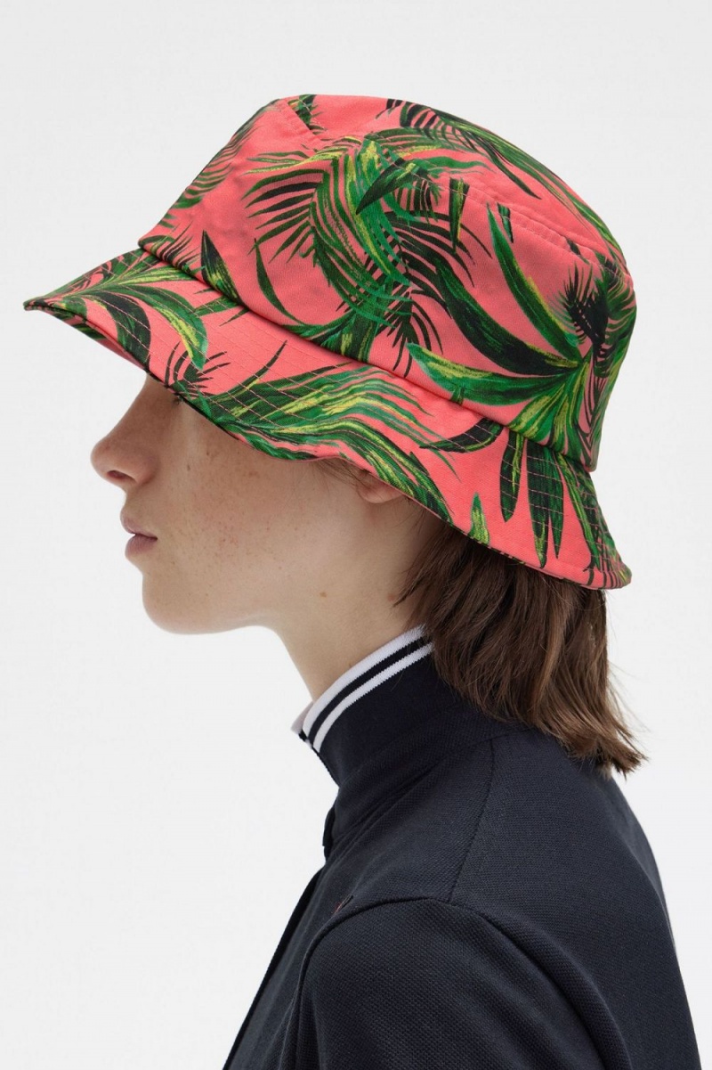 Fred Perry Palm Print Bucket Women\'s Hats Coral Heat | SLIYO5276