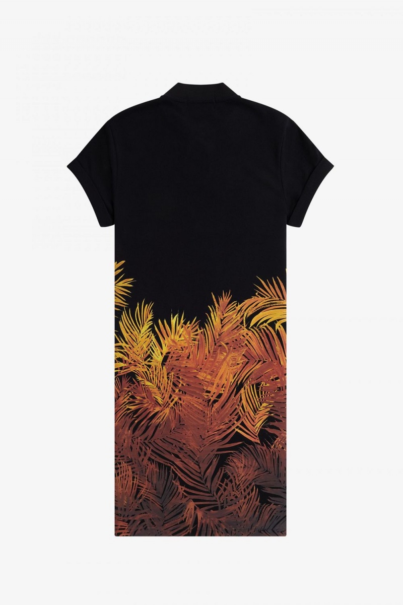 Fred Perry Palm Print Piqué Women's Dress Black | AGOWR8546