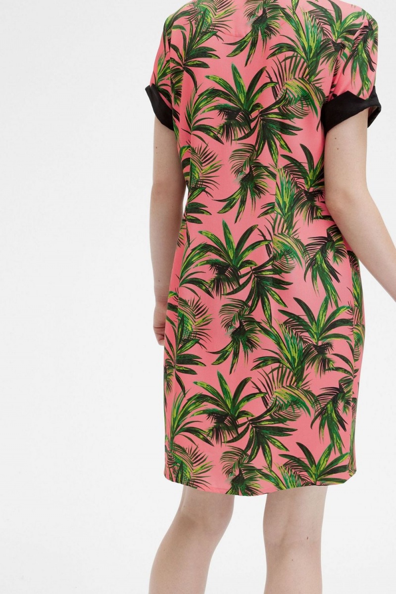 Fred Perry Palm Print Shirt Women's Dress Coral Heat | PCBAX4675