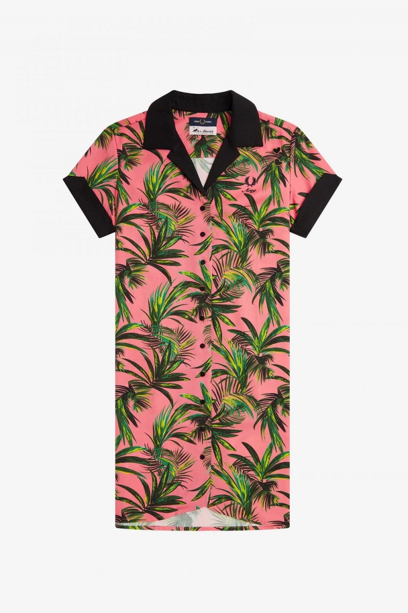 Fred Perry Palm Print Shirt Women's Dress Coral Heat | PCBAX4675