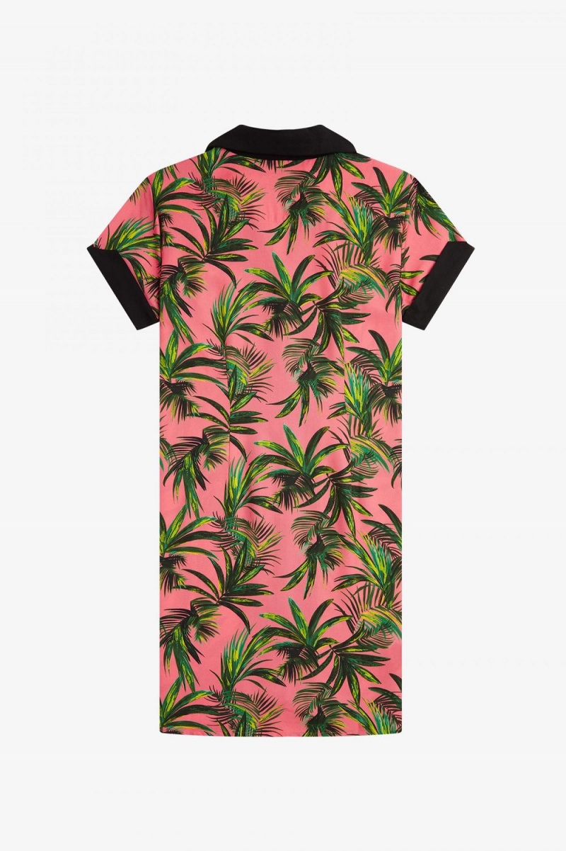 Fred Perry Palm Print Shirt Women's Dress Coral Heat | PCBAX4675