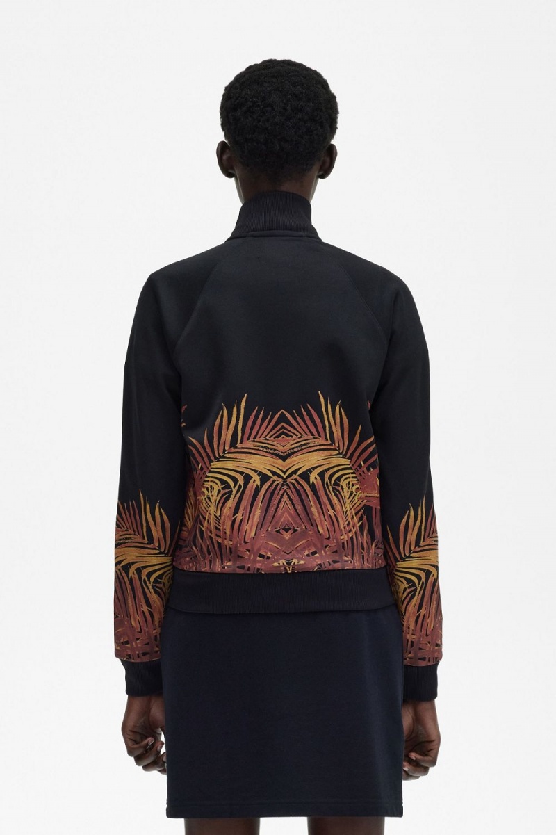 Fred Perry Palm Print Track Women's Jackets Black | CQAIW1926