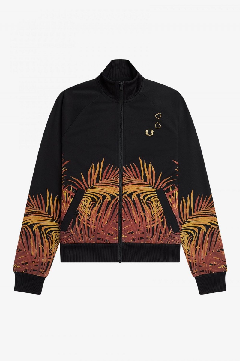 Fred Perry Palm Print Track Women's Jackets Black | CQAIW1926