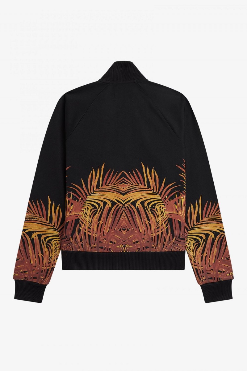 Fred Perry Palm Print Track Women's Jackets Black | CQAIW1926