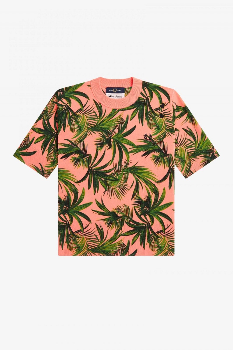 Fred Perry Palm Print Women's Jumper Coral Heat | HFKNR9205