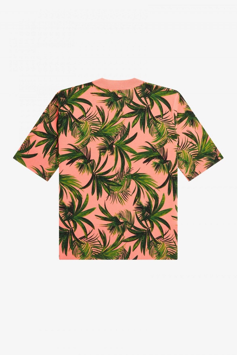 Fred Perry Palm Print Women's Jumper Coral Heat | HFKNR9205