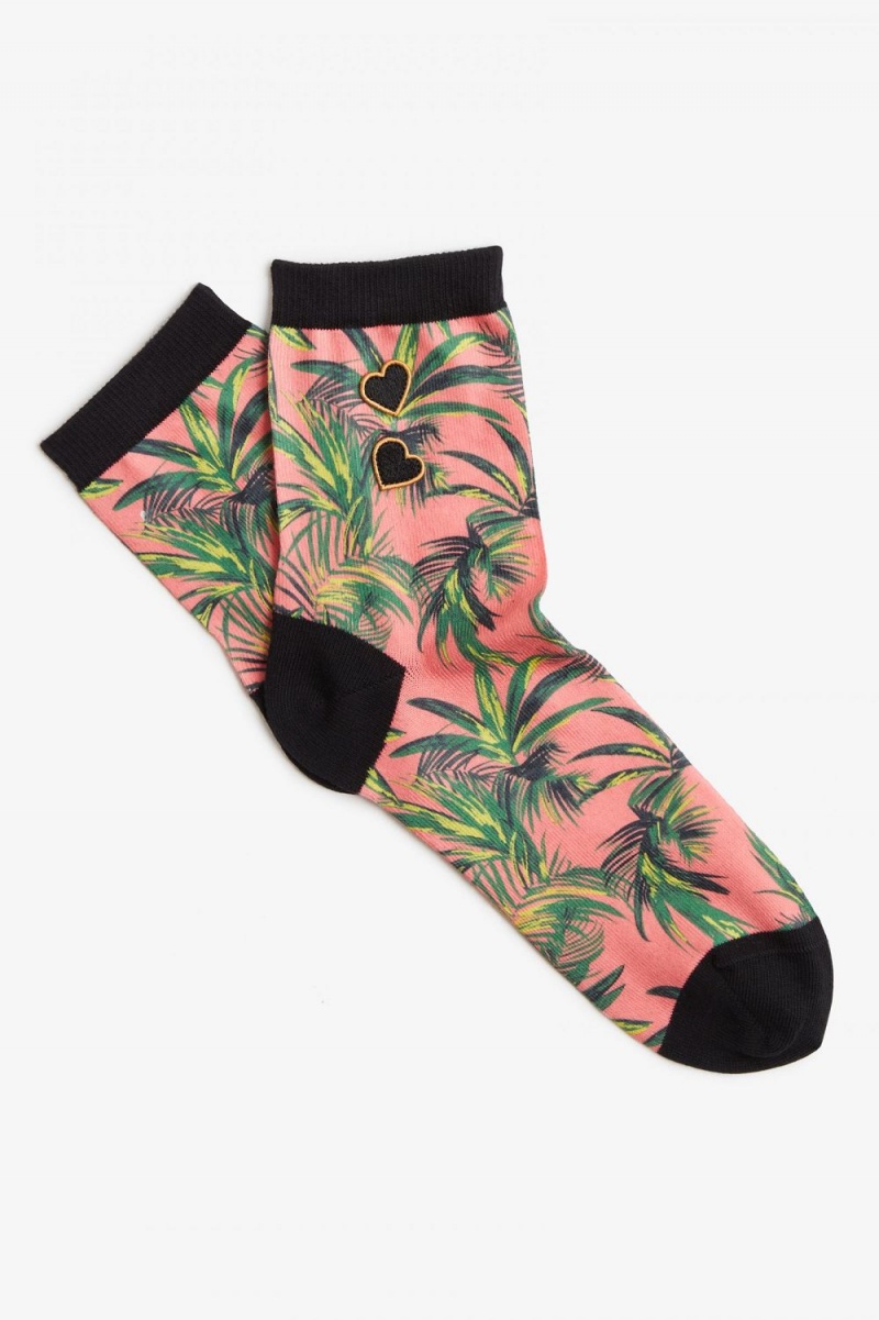 Fred Perry Palm Print Women's Socks Coral Heat | ZIFUE2731