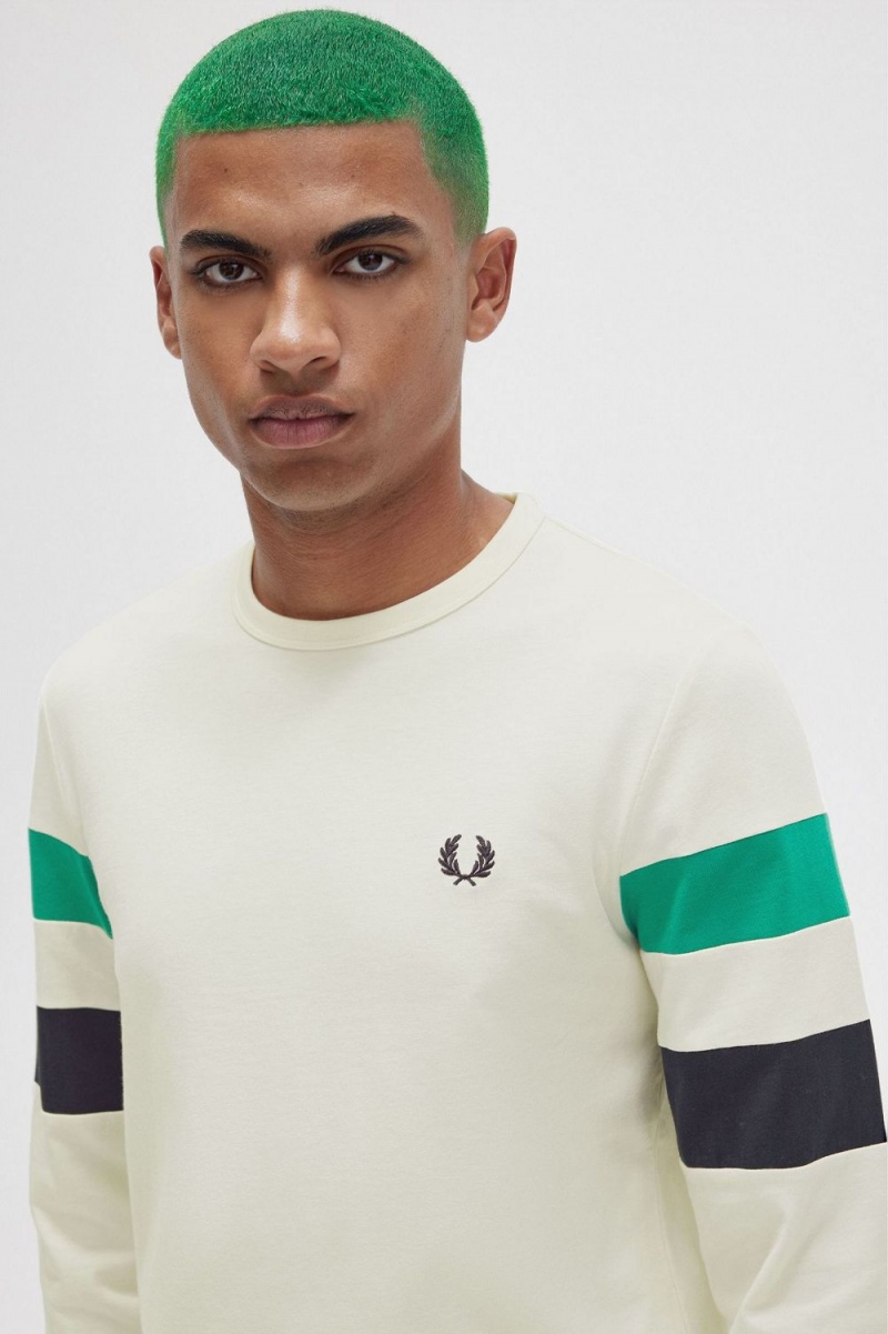 Fred Perry Panelled Sleeve Long Sleeve Men's T-Shirt Beige | JNARP1234