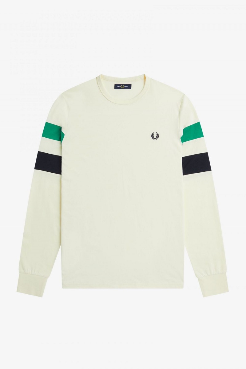 Fred Perry Panelled Sleeve Long Sleeve Men's T-Shirt Beige | JNARP1234