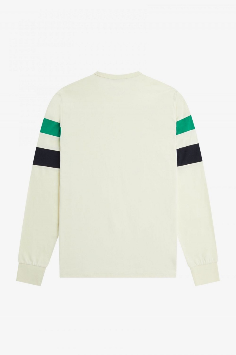 Fred Perry Panelled Sleeve Long Sleeve Men's T-Shirt Beige | JNARP1234