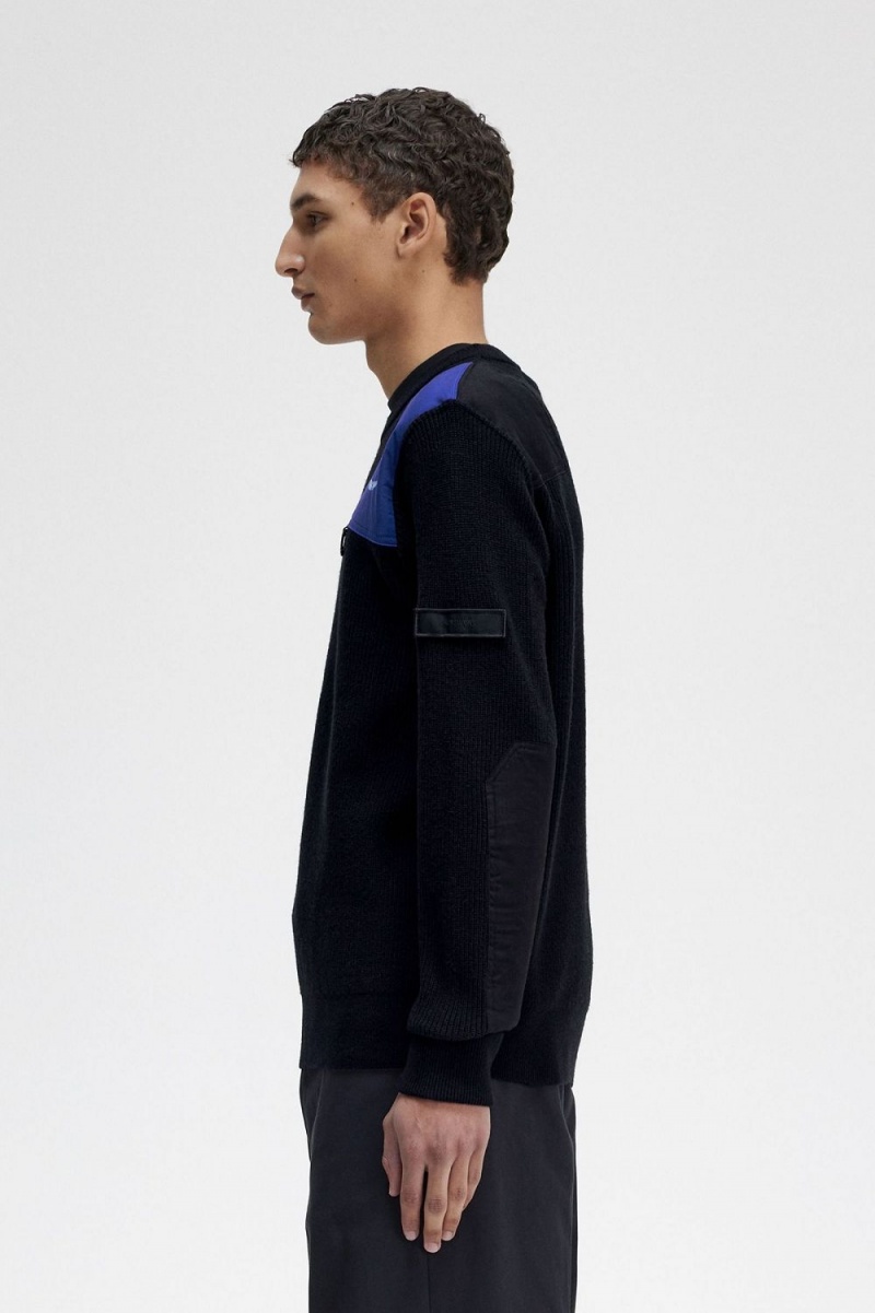 Fred Perry Patch Detail Men's Jumper Black | XVBGU2853