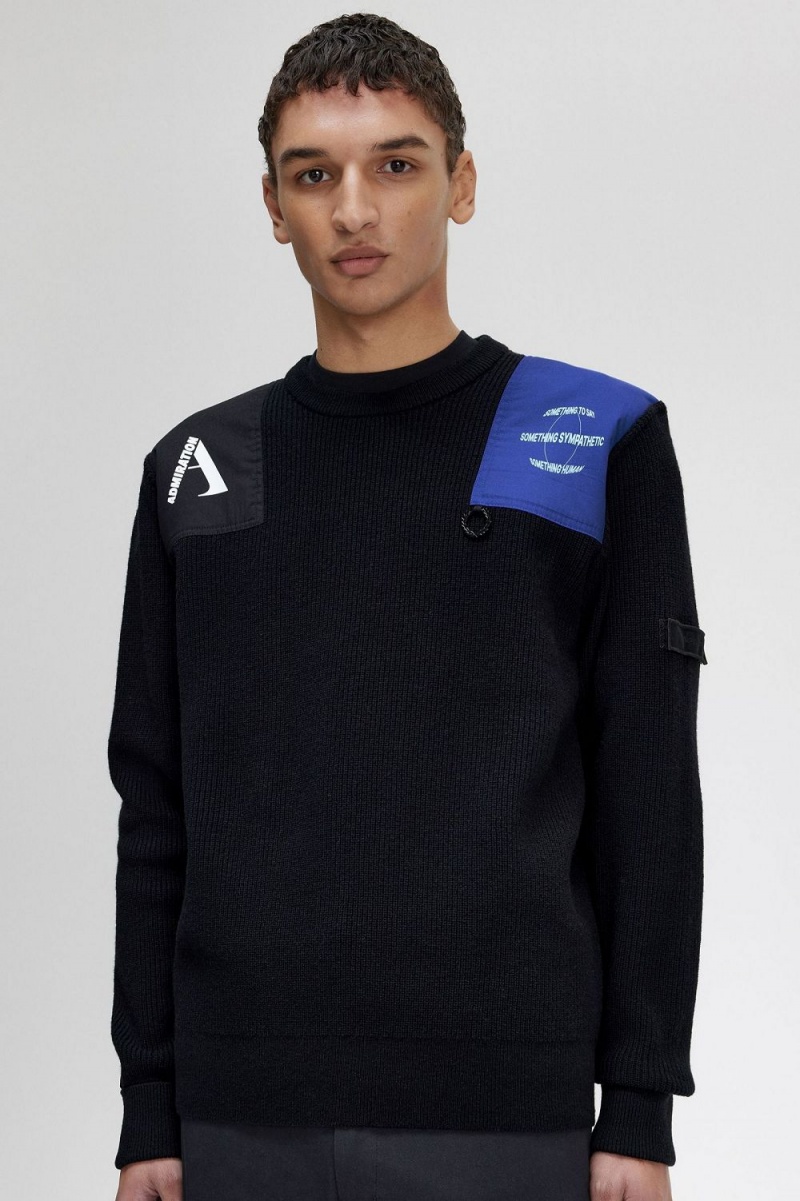 Fred Perry Patch Detail Men's Jumper Black | XVBGU2853