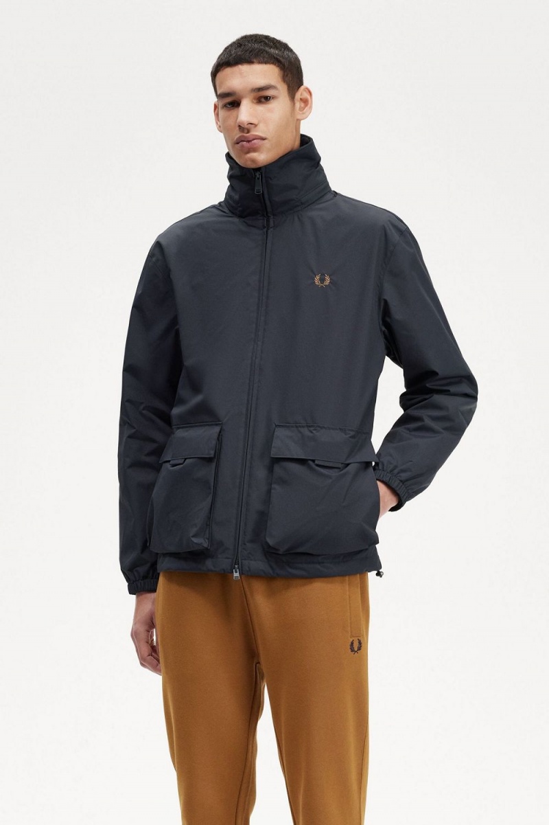 Fred Perry Patch Pocket Zip Through Men's Jackets Navy | SLMQK9238