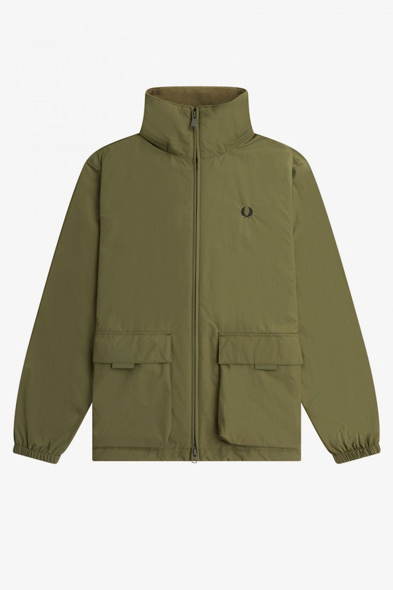 Fred Perry Patch Pocket Zip Through Men's Jackets Uniform Green | HTPSA1924