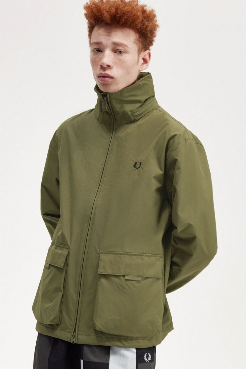 Fred Perry Patch Pocket Zip Through Men's Jackets Uniform Green | HTPSA1924